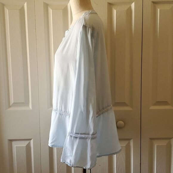 Tunic Blouse V Neck Long Sleeve Baby Blue Time & Tru Women's WOMAN'S Extra Large - Picture 6 of 11
